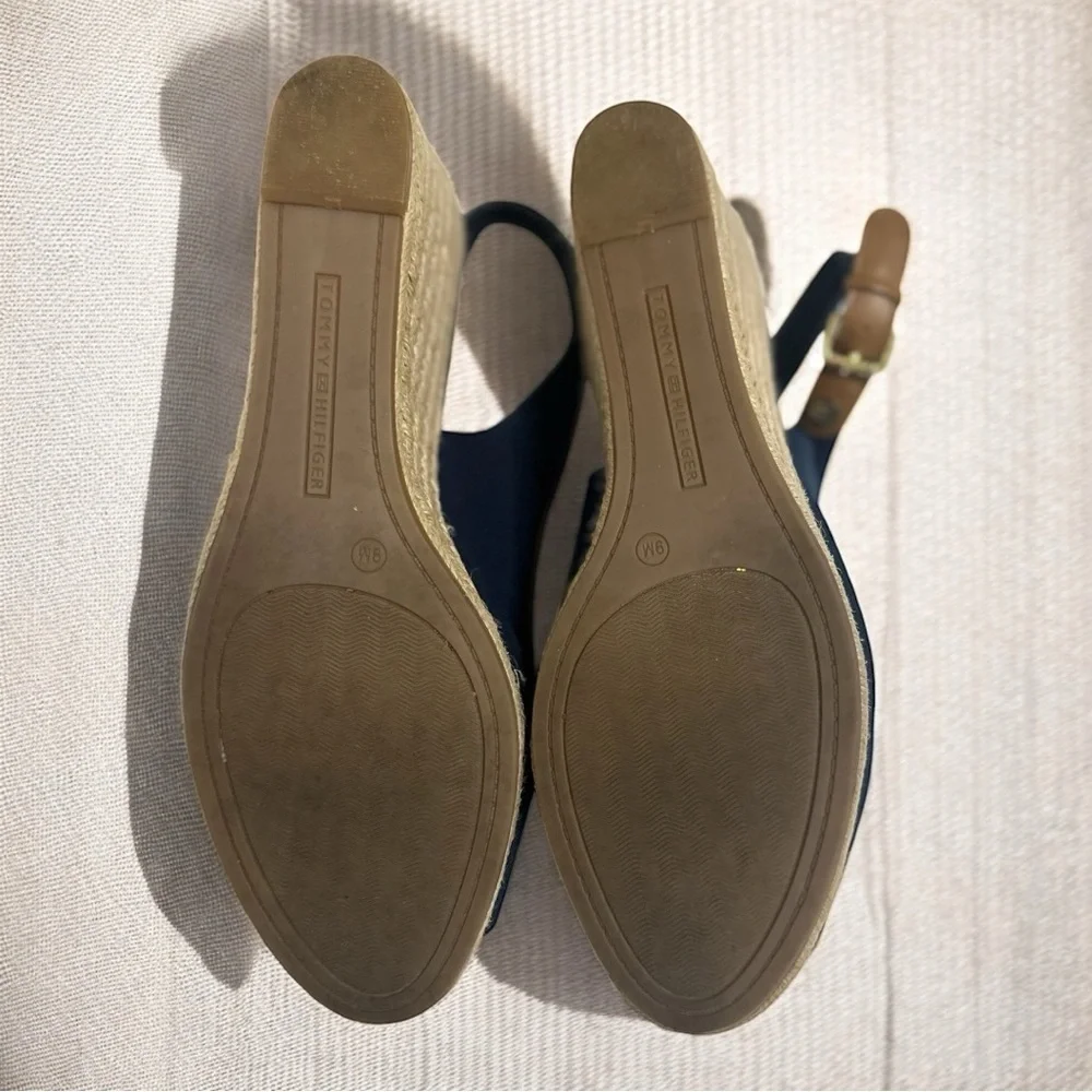 Tommy Hilfiger Canvas Slingback Espadrille Wedge Navy Blue Size 9